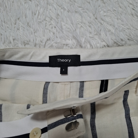 Theory Womens Linen Striped 4 Pocket Mid-Rise Straight Leg Pants White Size 4 - Picture 7 of 9